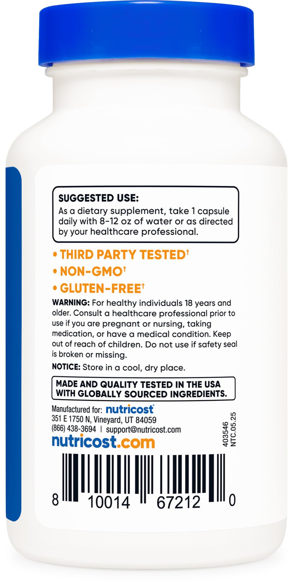 Authentic USA imported Nutricost Niacin 500mg non-GMO gluten-free capsule container
