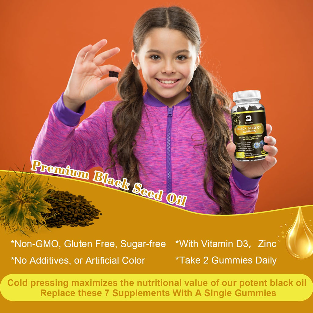 B Beworths Black Seed Oil Gummies safety seal and cap detail