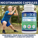 Genex Formulas Nicotinamide Vitamin B3 100 vegetable capsules standing upright on clean surface
