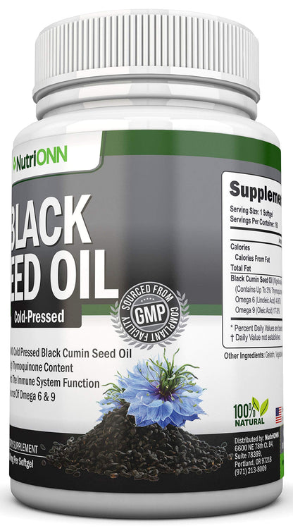 NutriONN non-GMO unrefined black seed oil softgels for joint comfort lifestyle view.