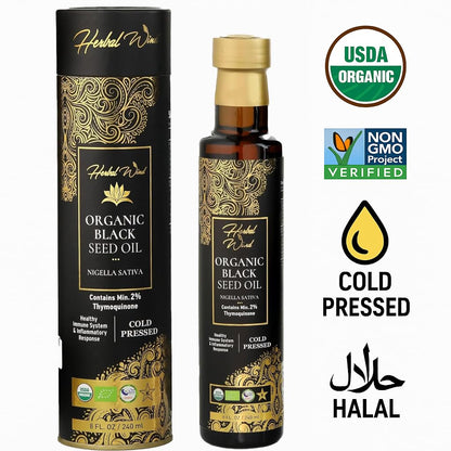 Nutritional facts panel of Herbal Wind black seed oil showing 4600mg per serving.