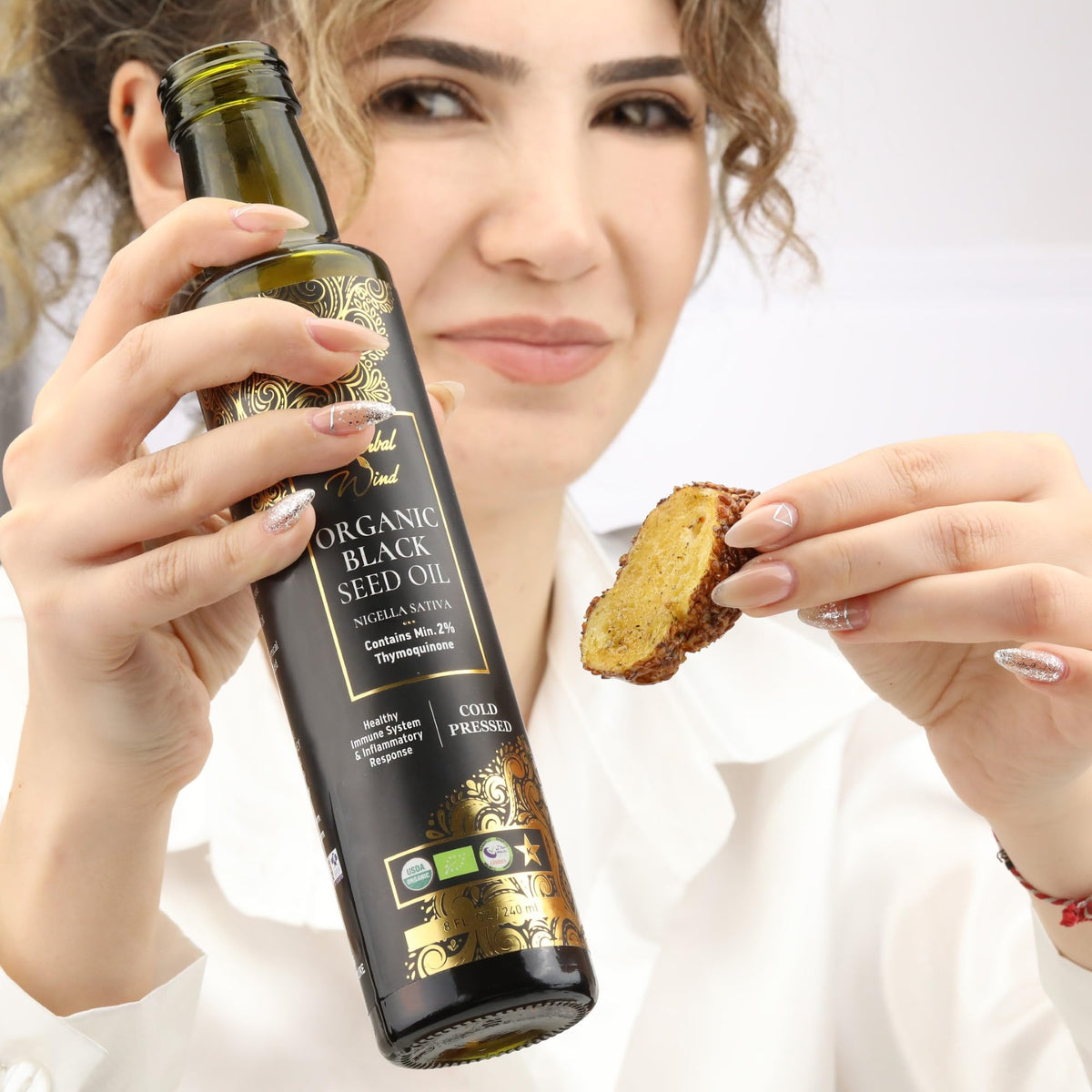 Herbal Wind Black Seed Oil serving suggestion layout