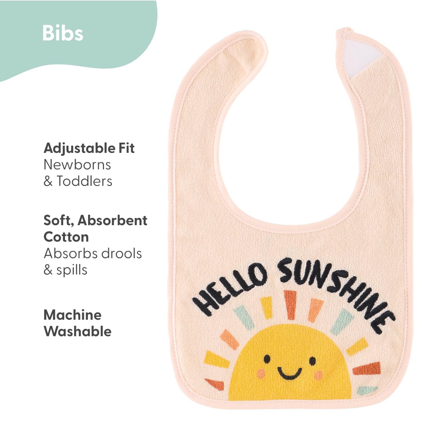 The Peanutshell baby bibs with Hello Sunshine designs