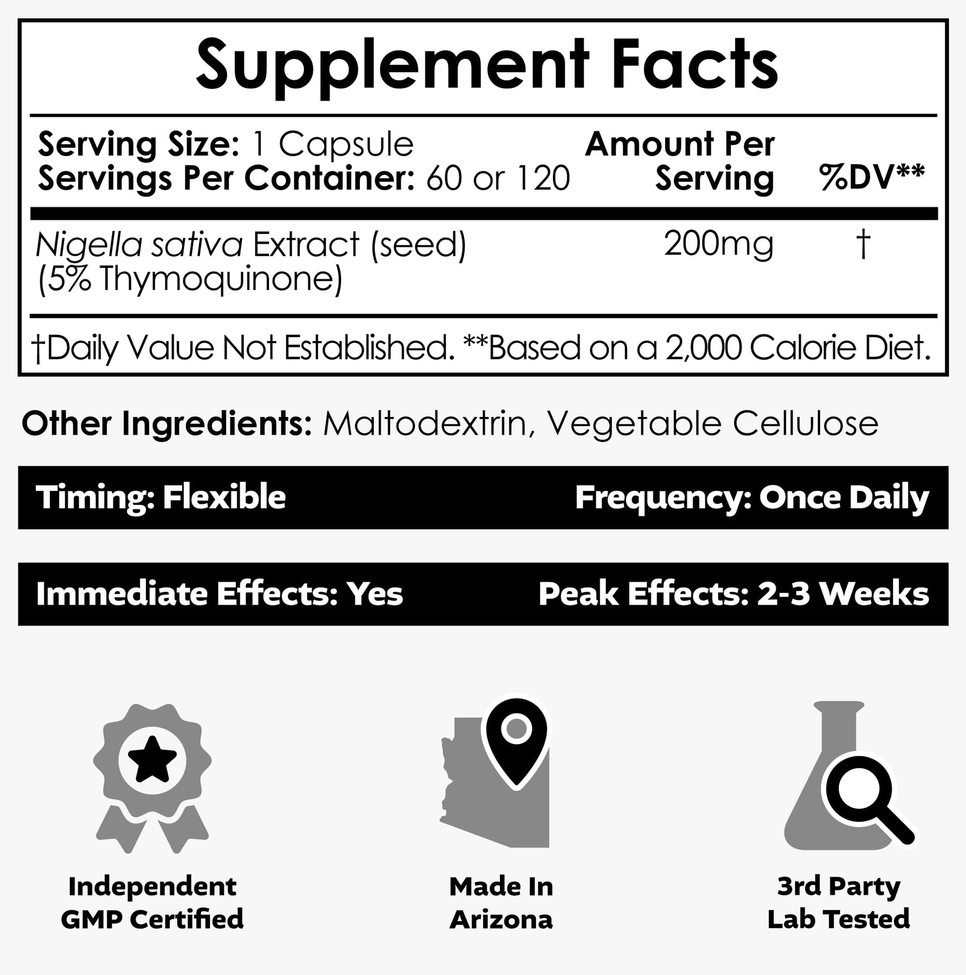 Authentic USA imported black seed extract capsules standardized to 5 percent thymoquinone