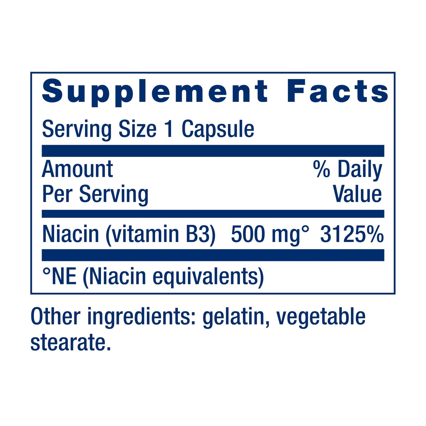 USA imported life extension niacin supplement capsules showing non GMO certification