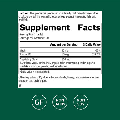 Standard Process Vitamin B6 and Niacin supplement facts panel displaying nutritional ingredients