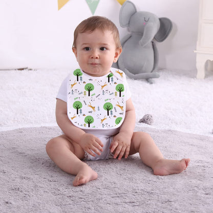 Maiwa baby bibs showcasing adjustable snap buttons and soft cotton texture.