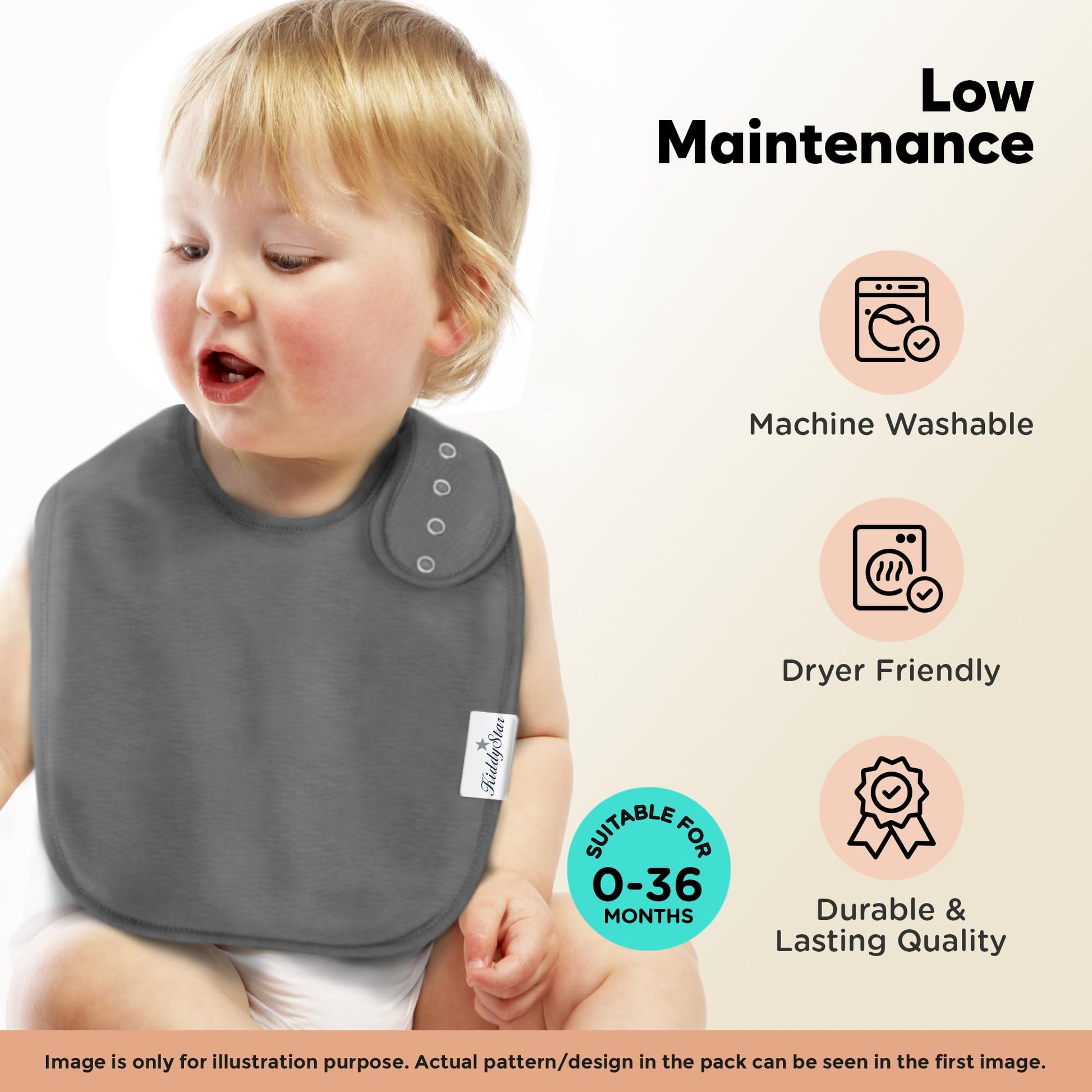 Baby wearing KiddyStar soft cotton teething bib