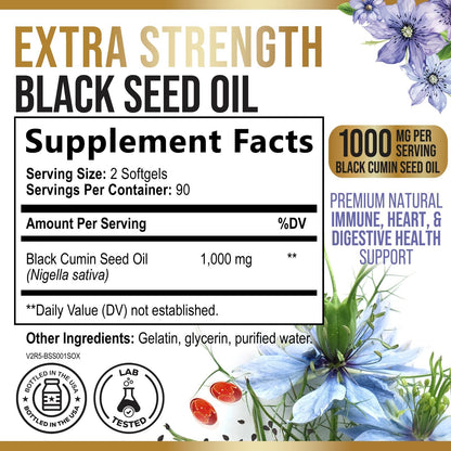 Nature's Nutrition cold pressed Nigella Sativa 1000mg capsules premium supplement label details
