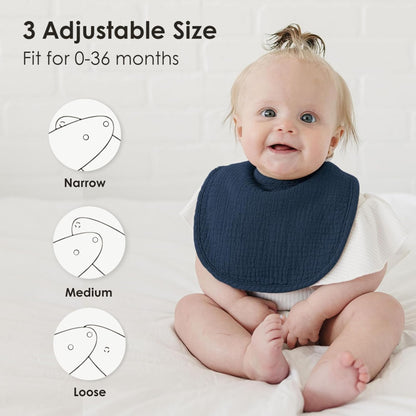 Baby wearing Mairmore soft cotton muslin drool bib