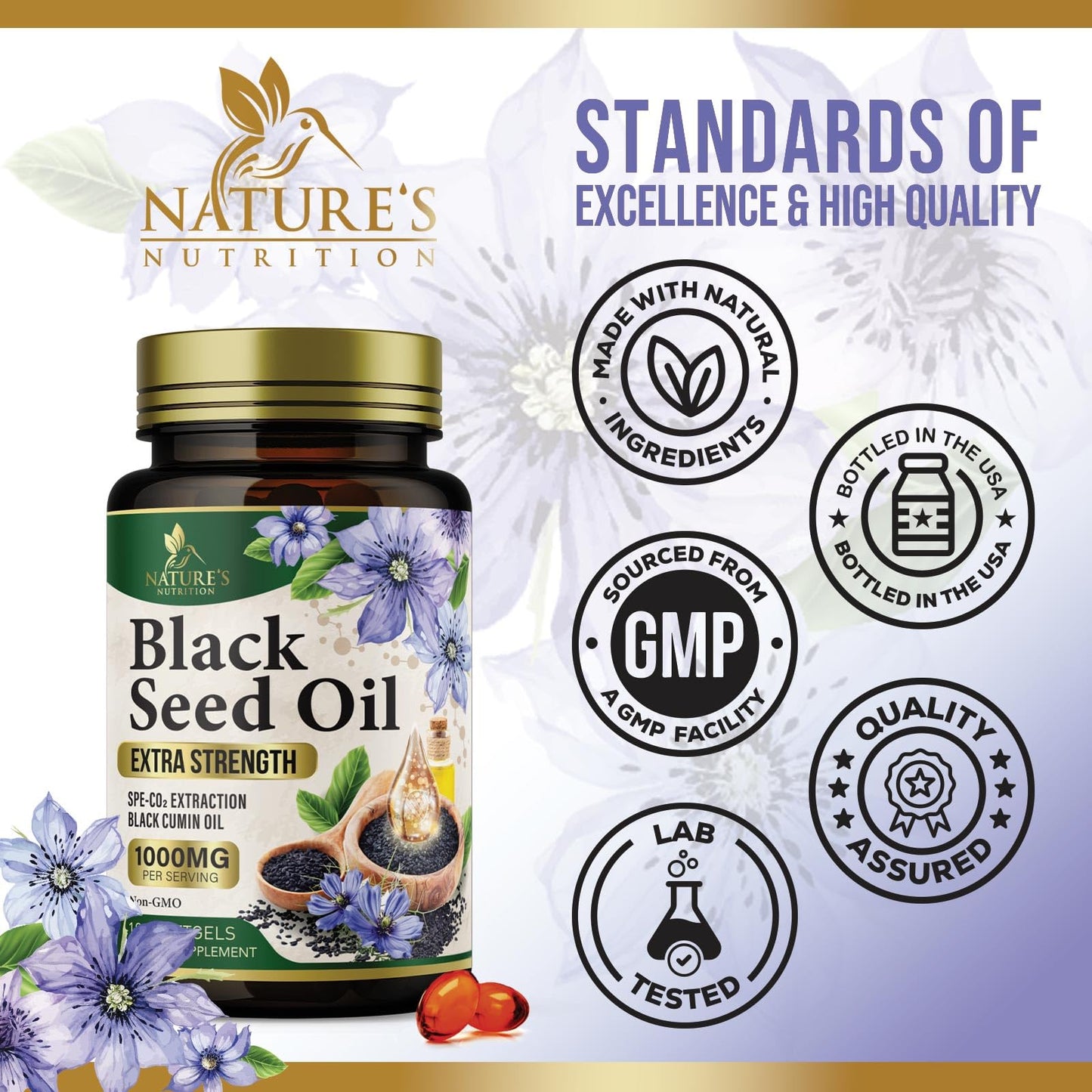 Authentic USA imported Nature's Nutrition blackseed oil softgels for skin and hair health