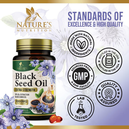 Authentic USA imported Nature's Nutrition blackseed oil softgels for skin and hair health