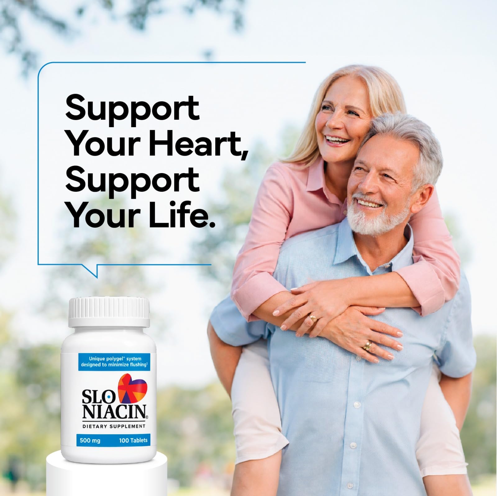 Slo-Niacin premium imported dietary supplement bottle close up view.