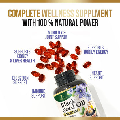 Nature's Nutrition premium black seed oil capsules for digestive and joint comfort