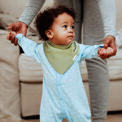 Egmao Baby bandana bibs worn by a teething infant