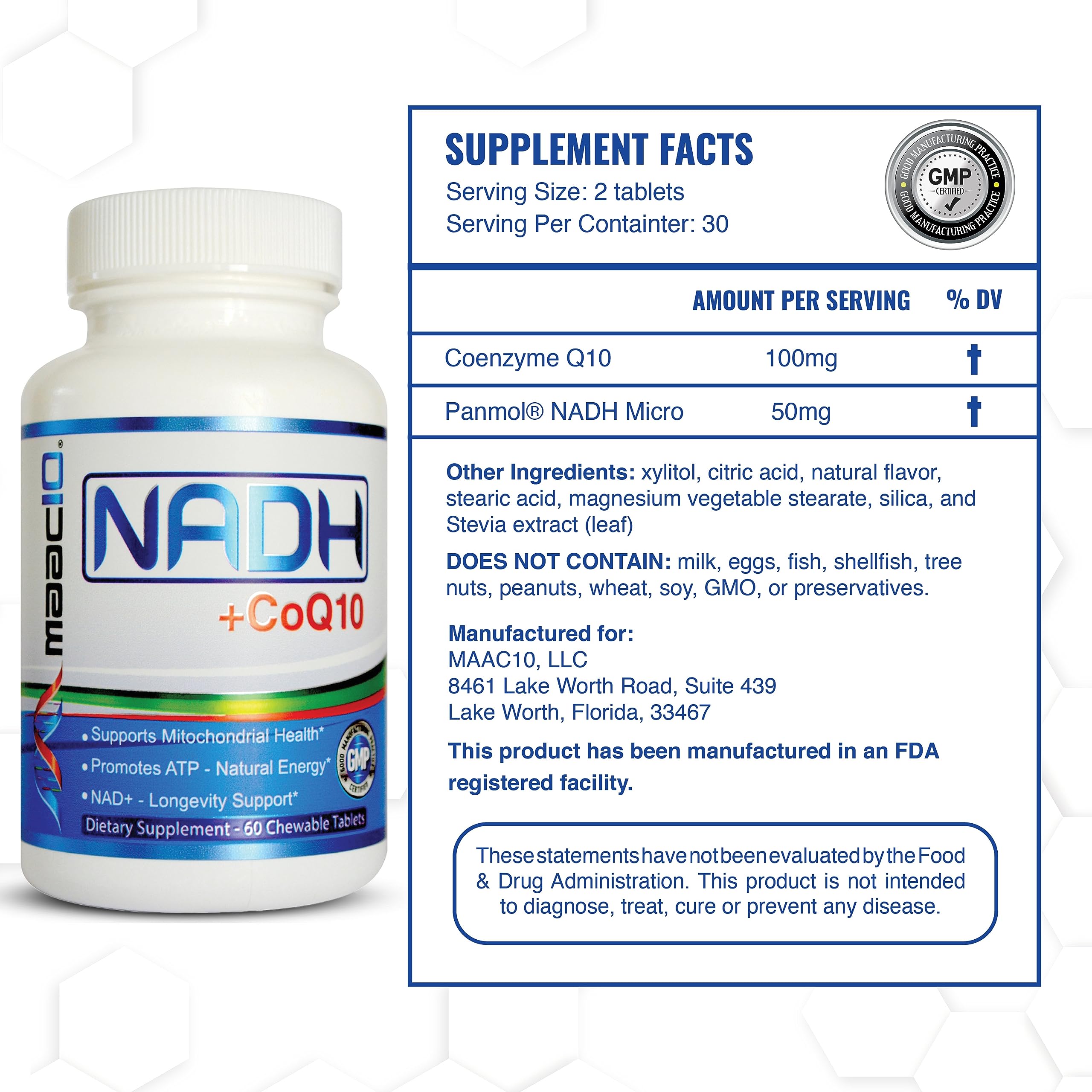 MAAC10 cellular energy supplement berry flavored tablets showing premium USA imported packaging