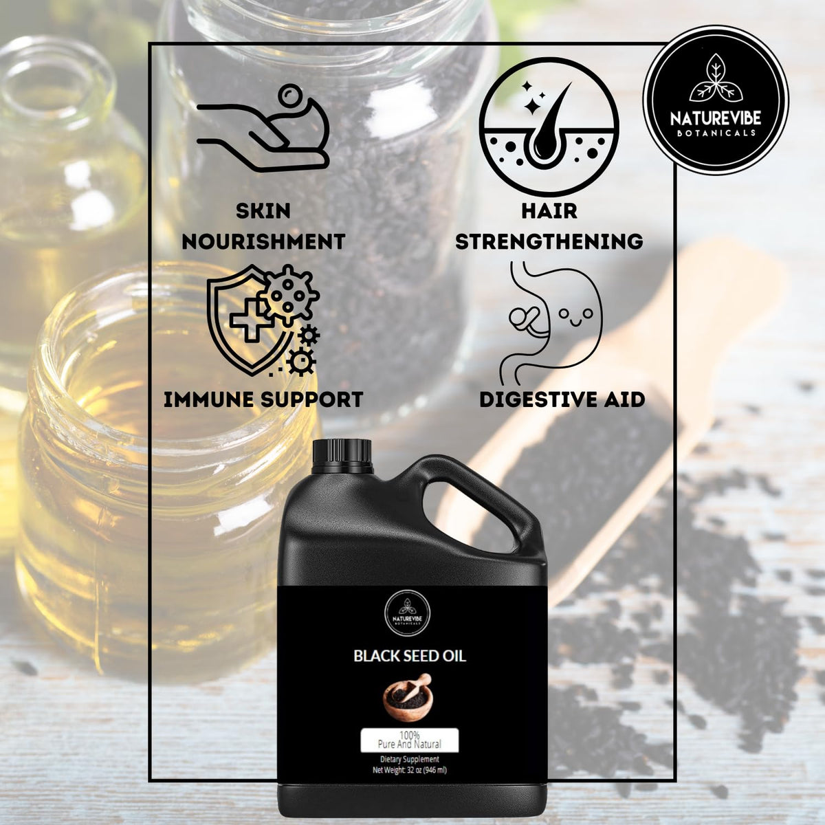 Naturevibe Botanicals black cumin seed oil size comparison
