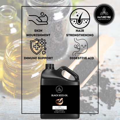 Premium unrefined black cumin seed oil by Naturevibe Botanicals back label instructions