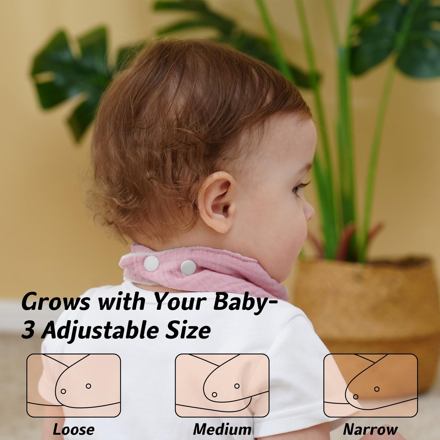Adjustable nickel-free snap closure detail on bandana bib