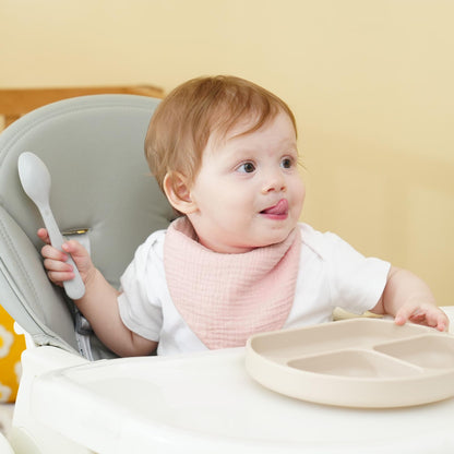Baby wearing stylish muslin cotton bandana drool bib