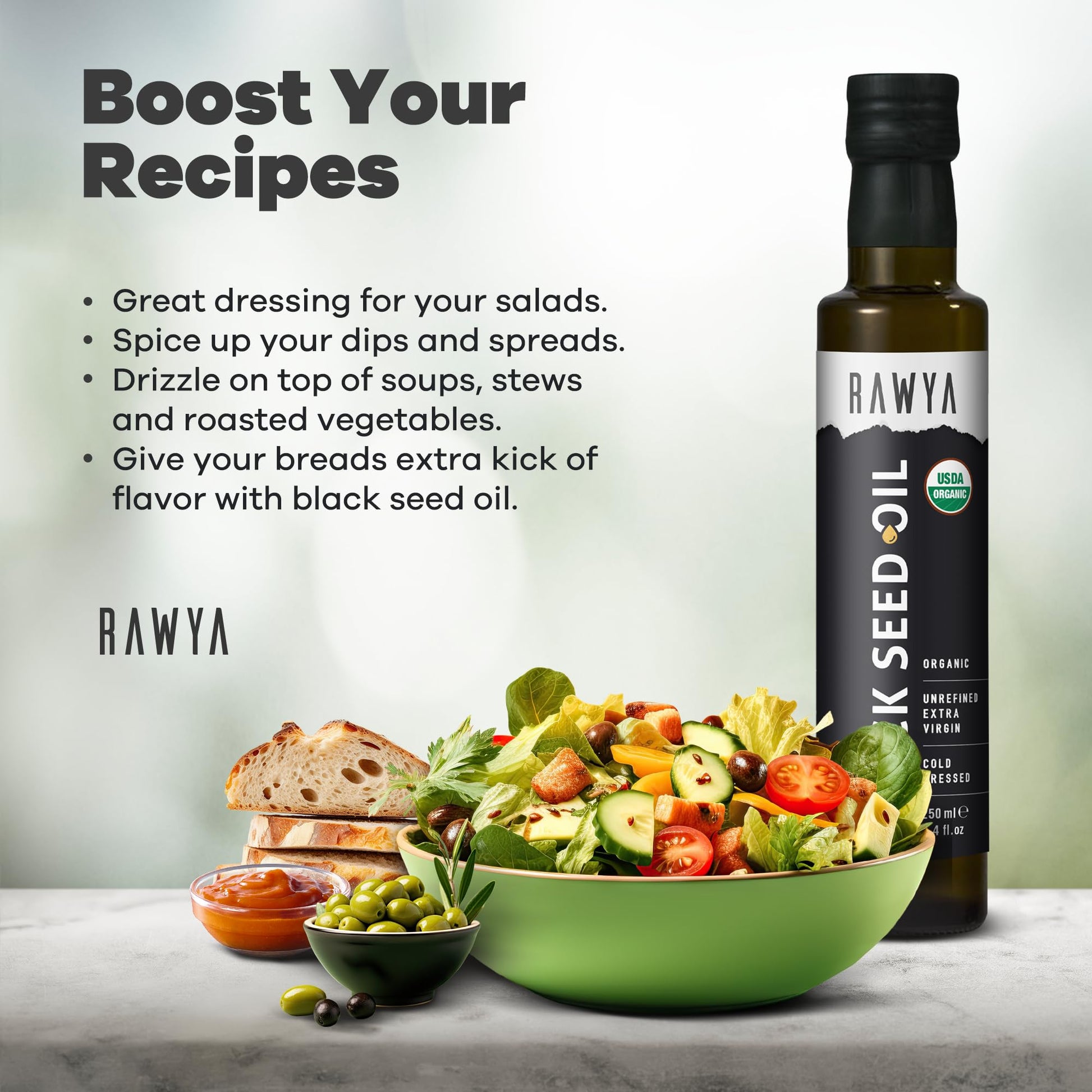 RAWYA extra virgin black cumin oil for skin and hair health applications