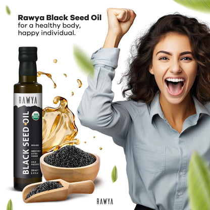 RAWYA imported USA authentic black seed oil packaging display