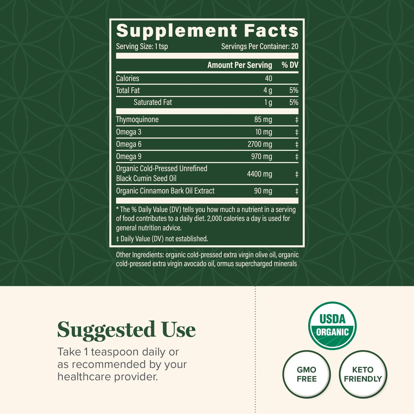 Global Healing unrefined black cumin seed supplement liquid label details