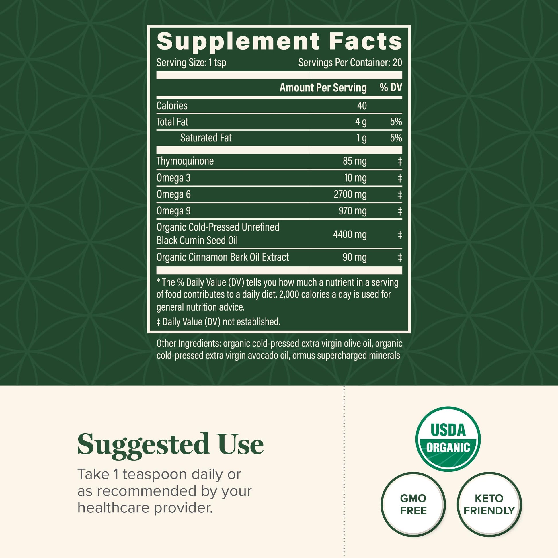 Global Healing unrefined black cumin seed supplement liquid label details