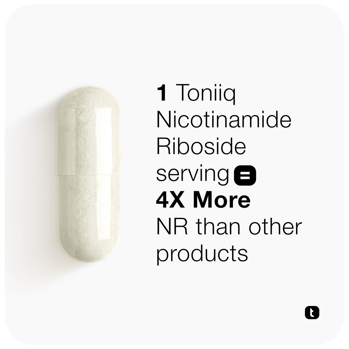 Side view of Toniiq Nicotinamide Riboside 60 vegan capsules bottle
