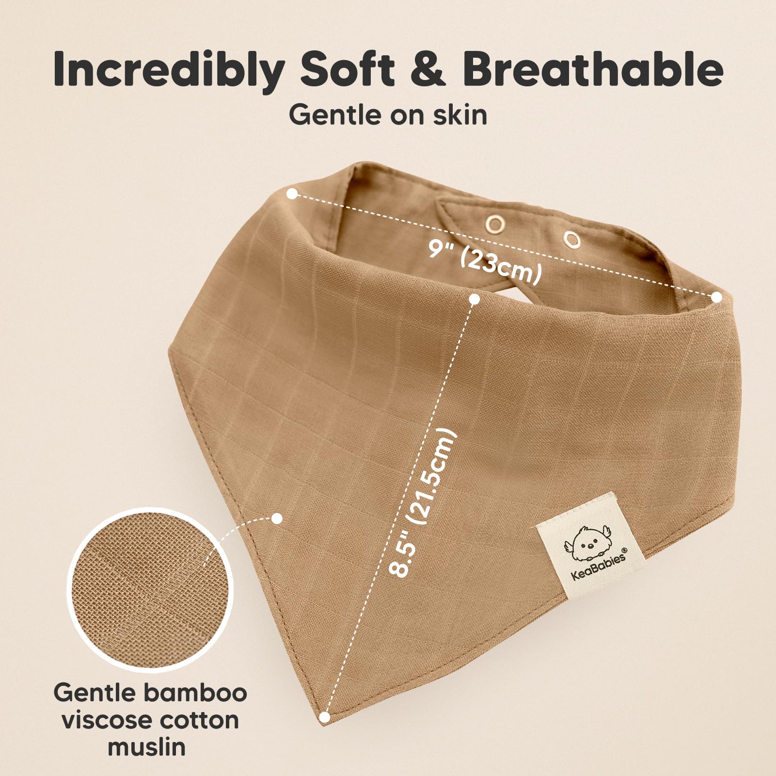 KeaBabies Lumi muslin bibs with adjustable snap closures