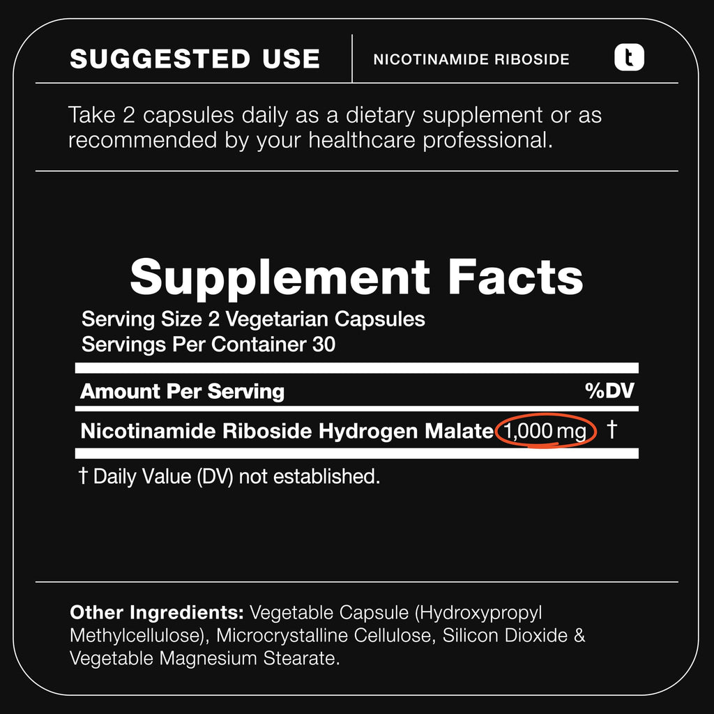 Toniiq Nicotinamide Riboside bottle branding and potency label