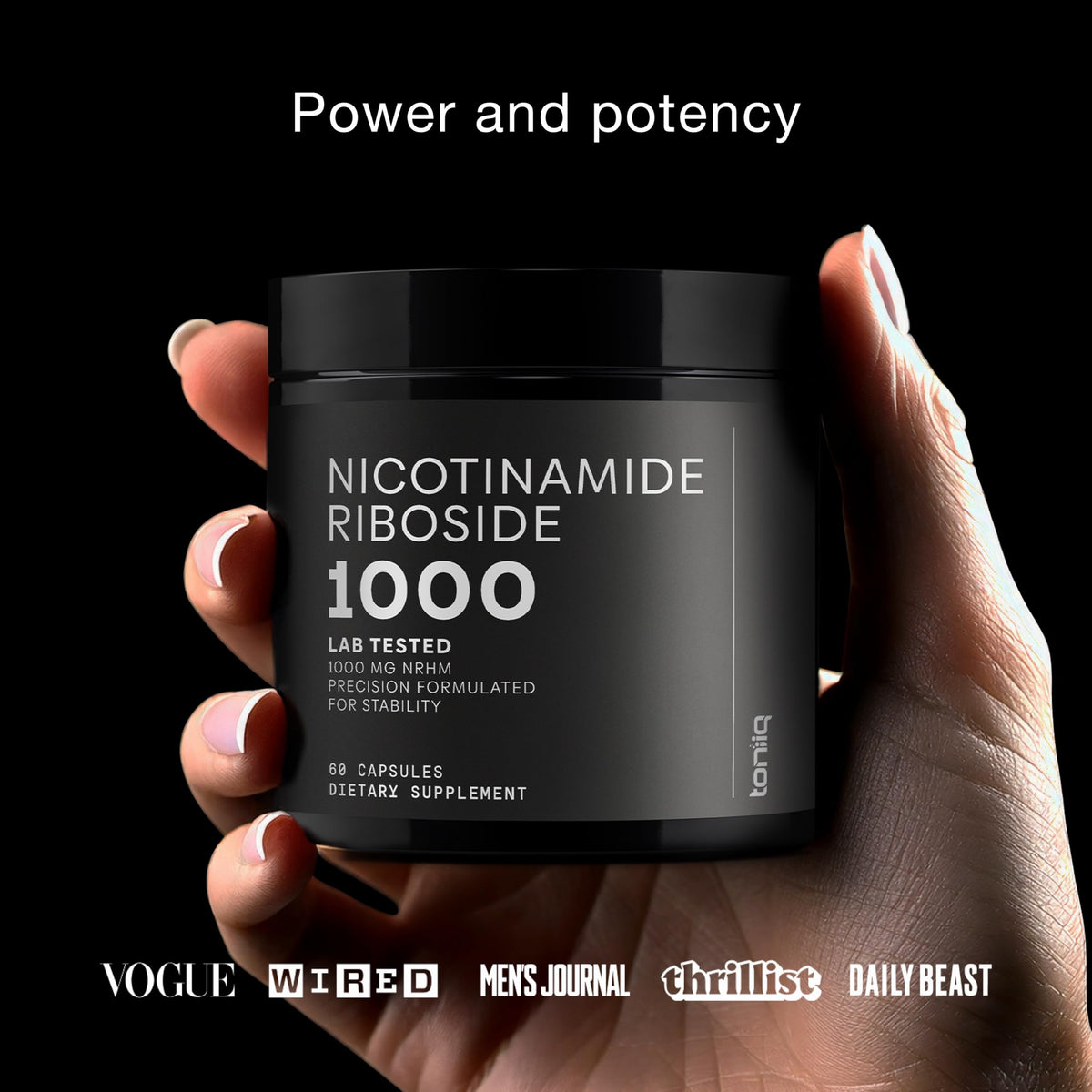 Premium cellular health supplement bottle on neutral background