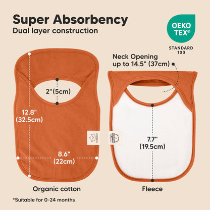 Baby wearing KeaBabies pull-on bib showing large torso coverage.
