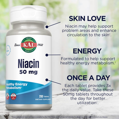 Close up view of the small well compressed KAL active niacin vegetarian tablets