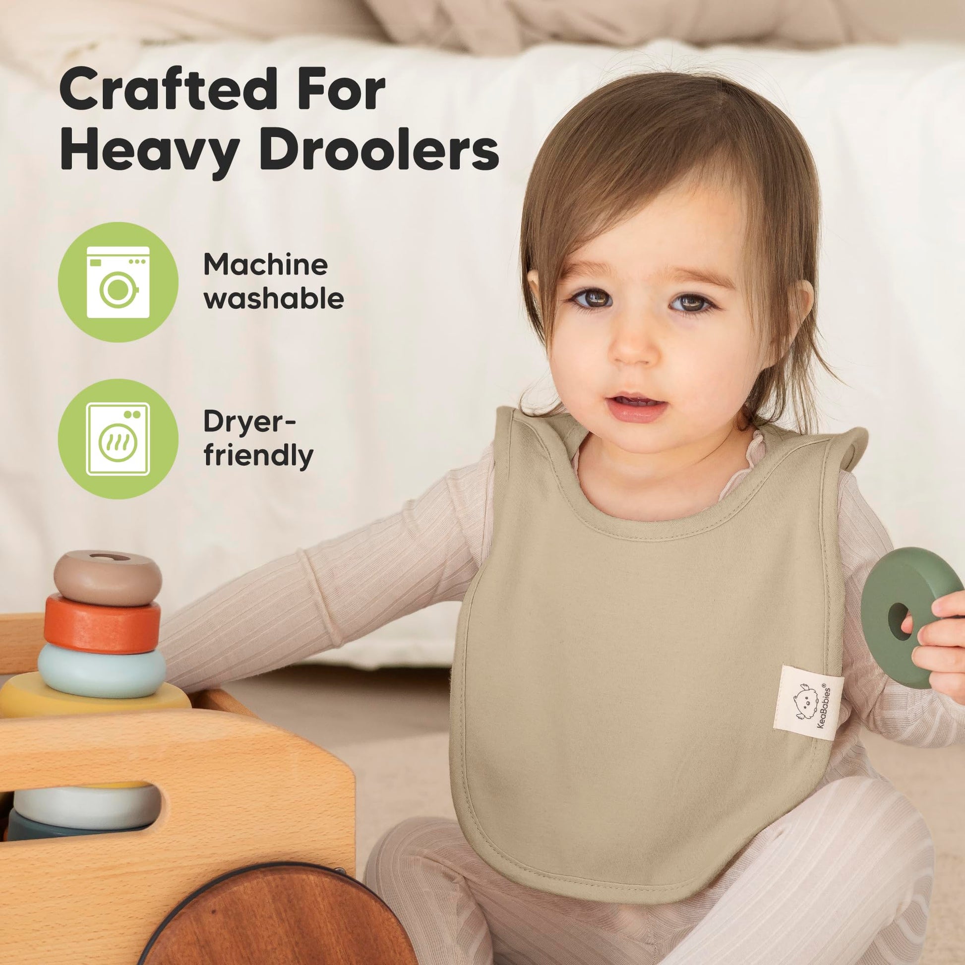 KeaBabies bib showing water-resistant fleece backing.