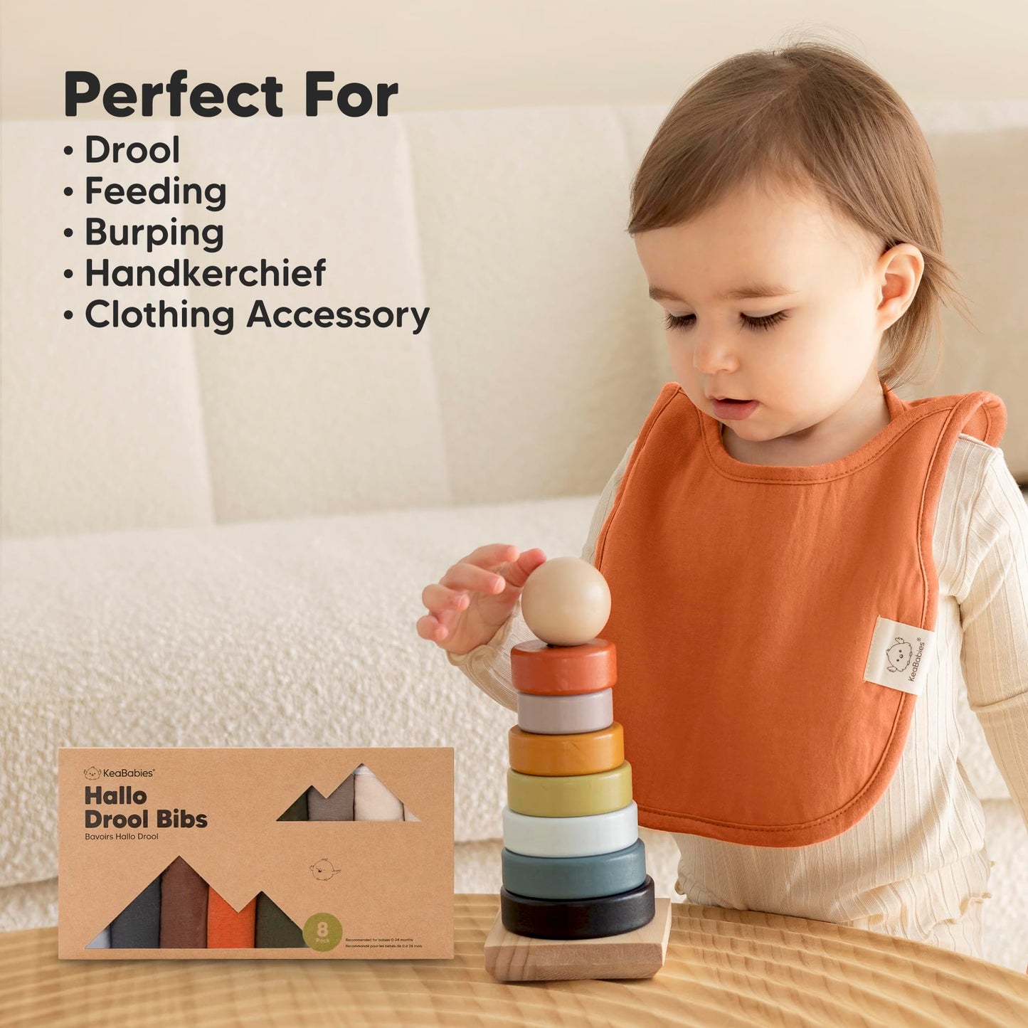 Detailed product packaging of KeaBabies 8-pack set.