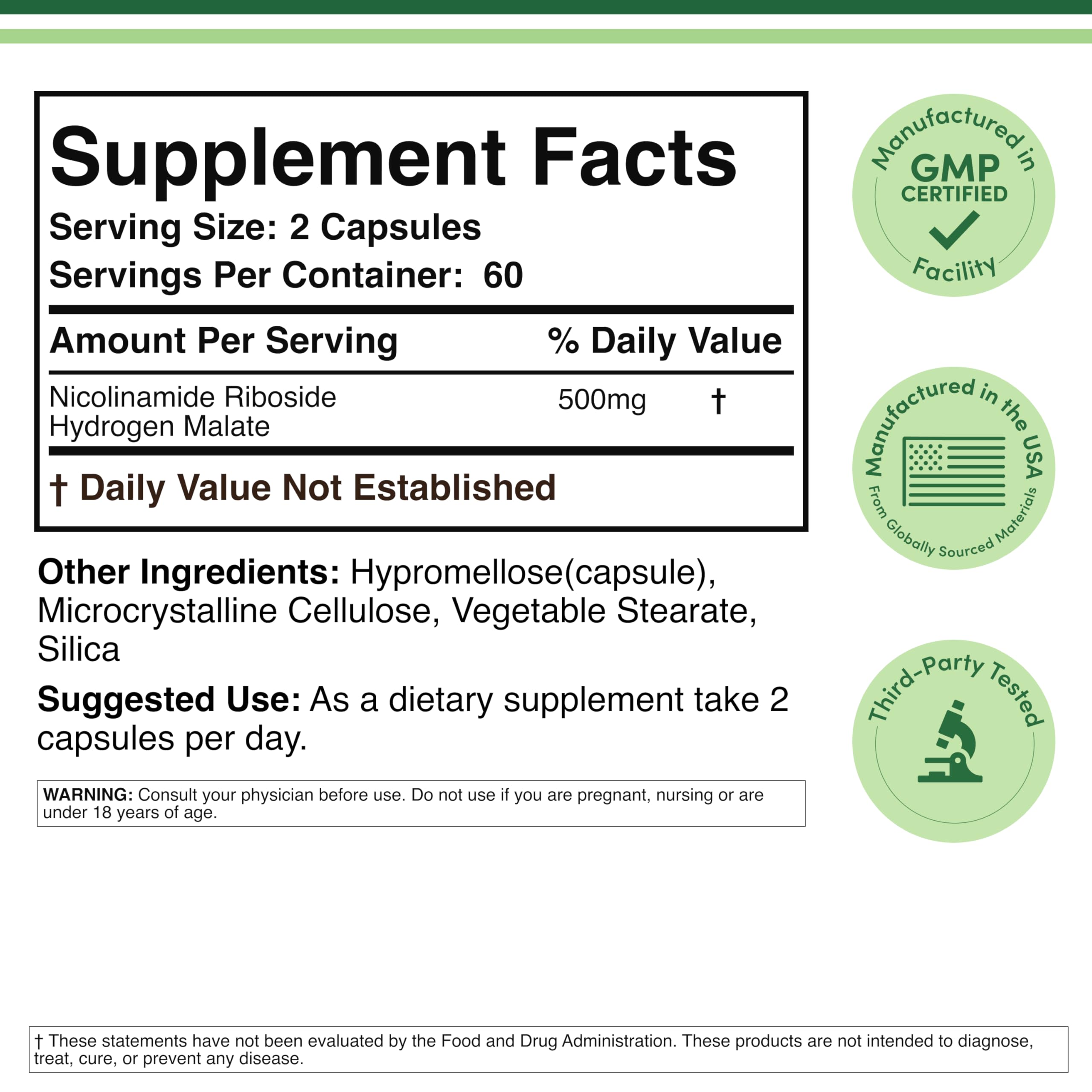 Double Wood NAD supplement bottle supplement facts label