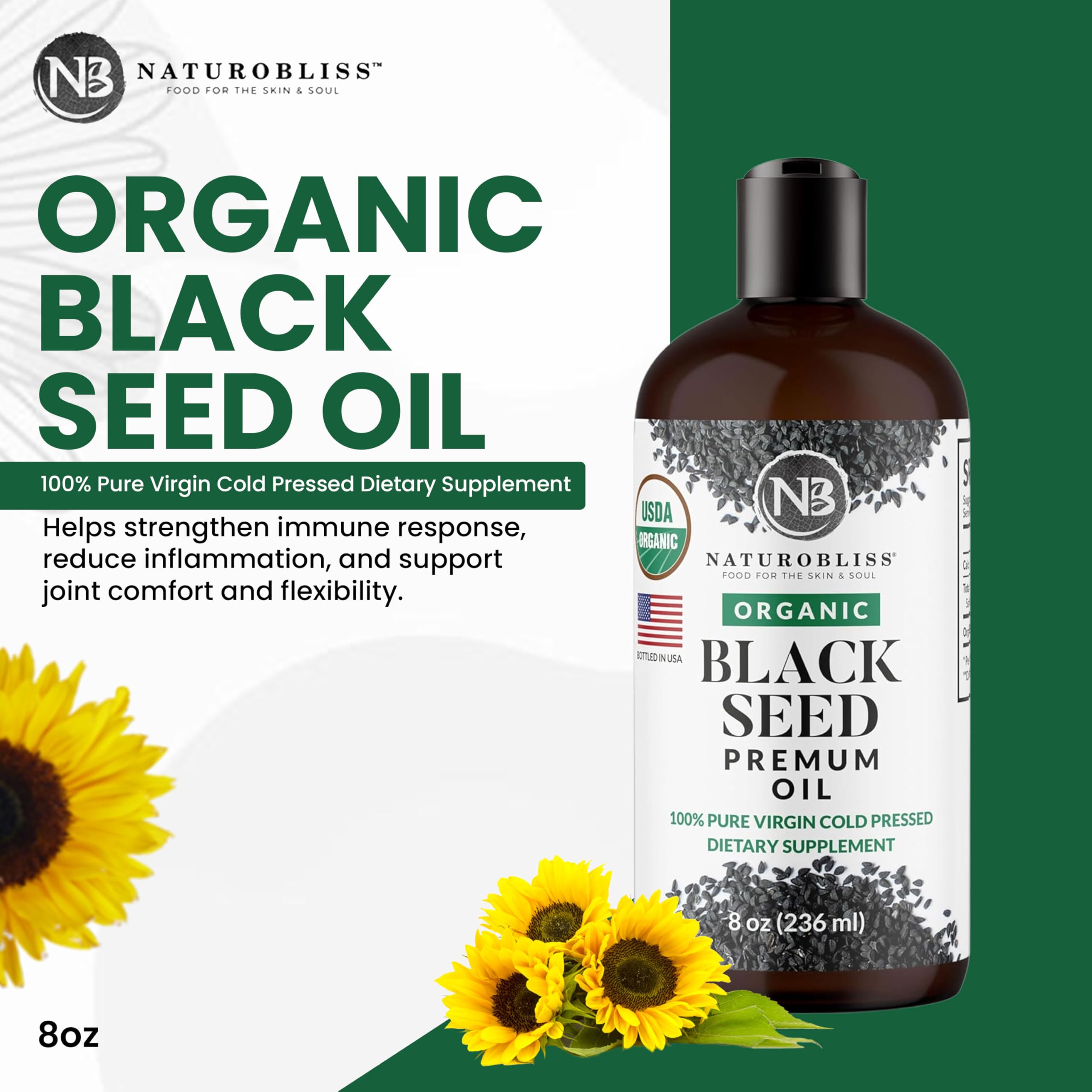 NaturoBliss cold pressed USDA organic black cumin seed oil supplement packaging