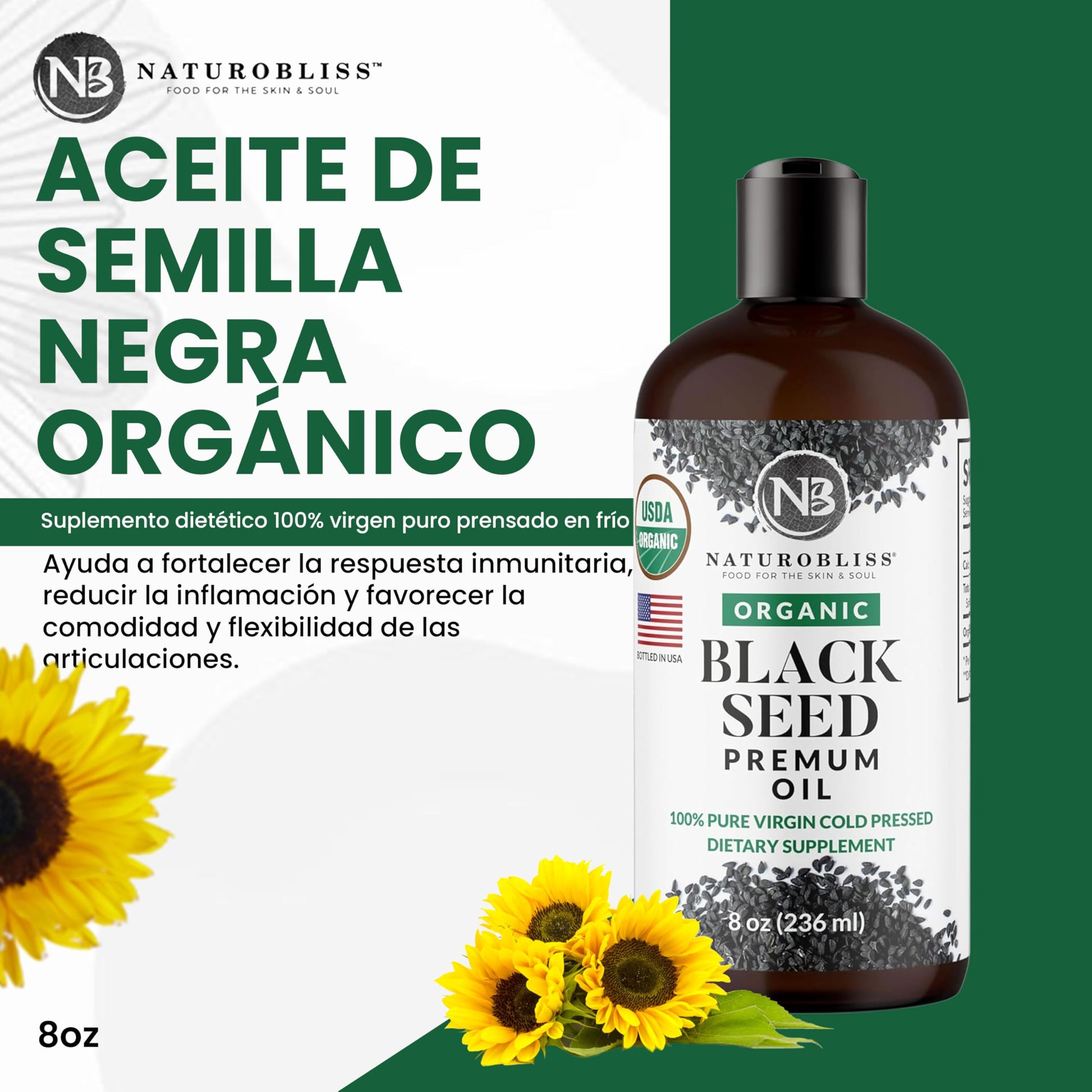 NaturoBliss unrefined pure virgin liquid Kalonji oil back label ingredients