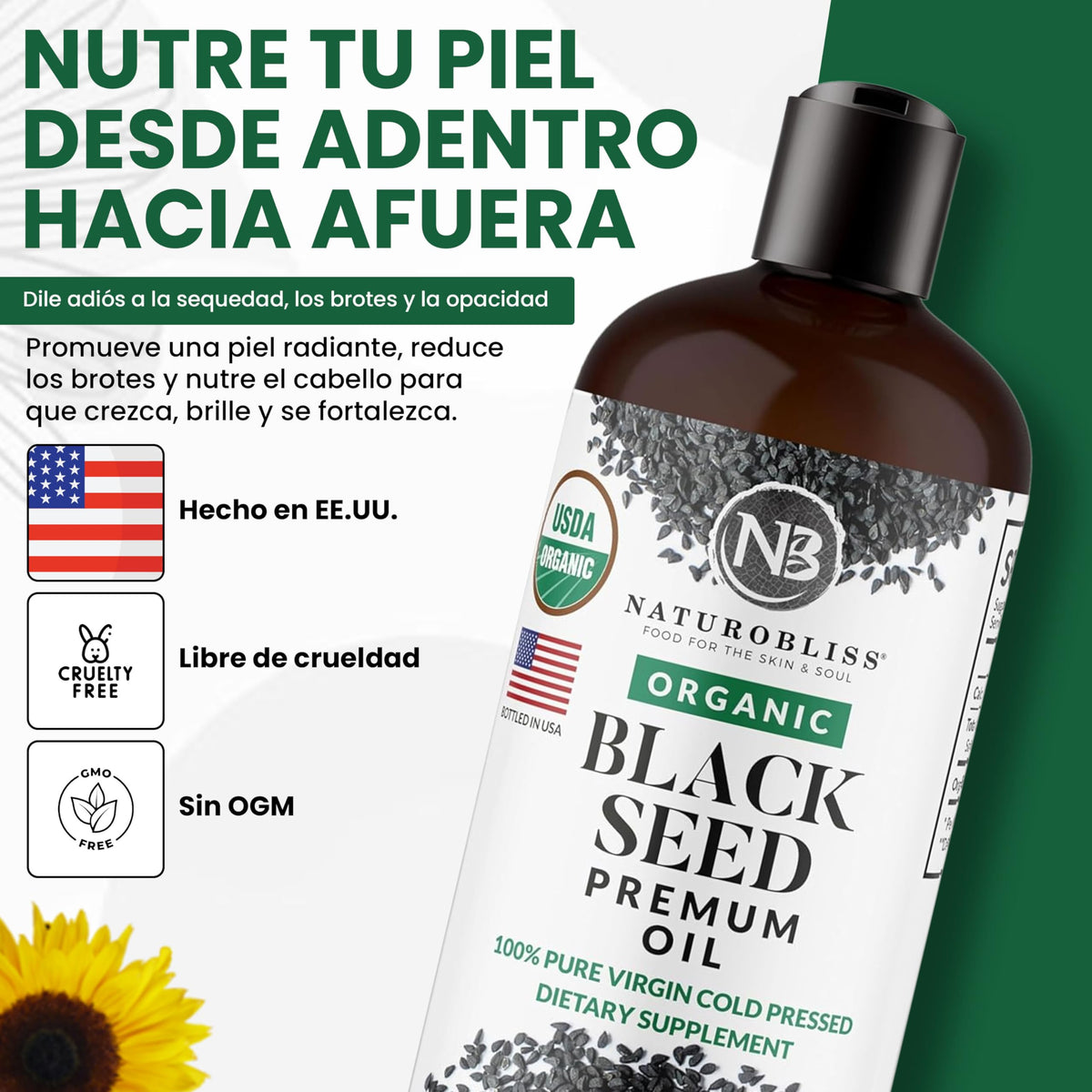 Naturobliss supplement bottle next to raw seeds