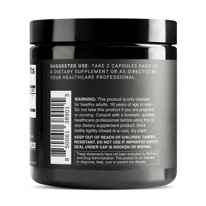 Side view of Toniiq Dihydronicotinamide Mononucleotide supplement detailing third party tested validation facts.