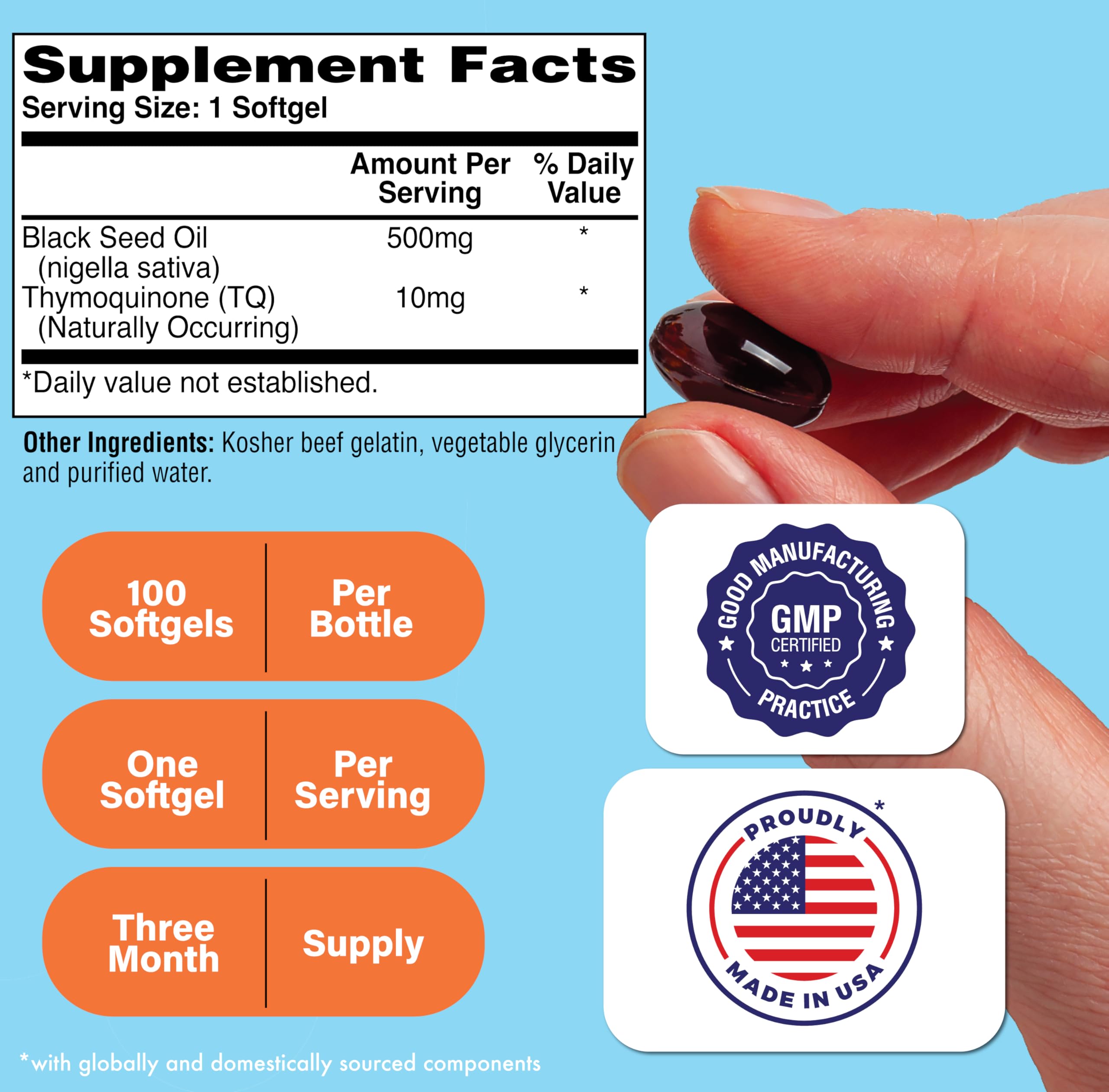 Health Thru Nutrition Black Seed Oil supplement facts and ingredient label details