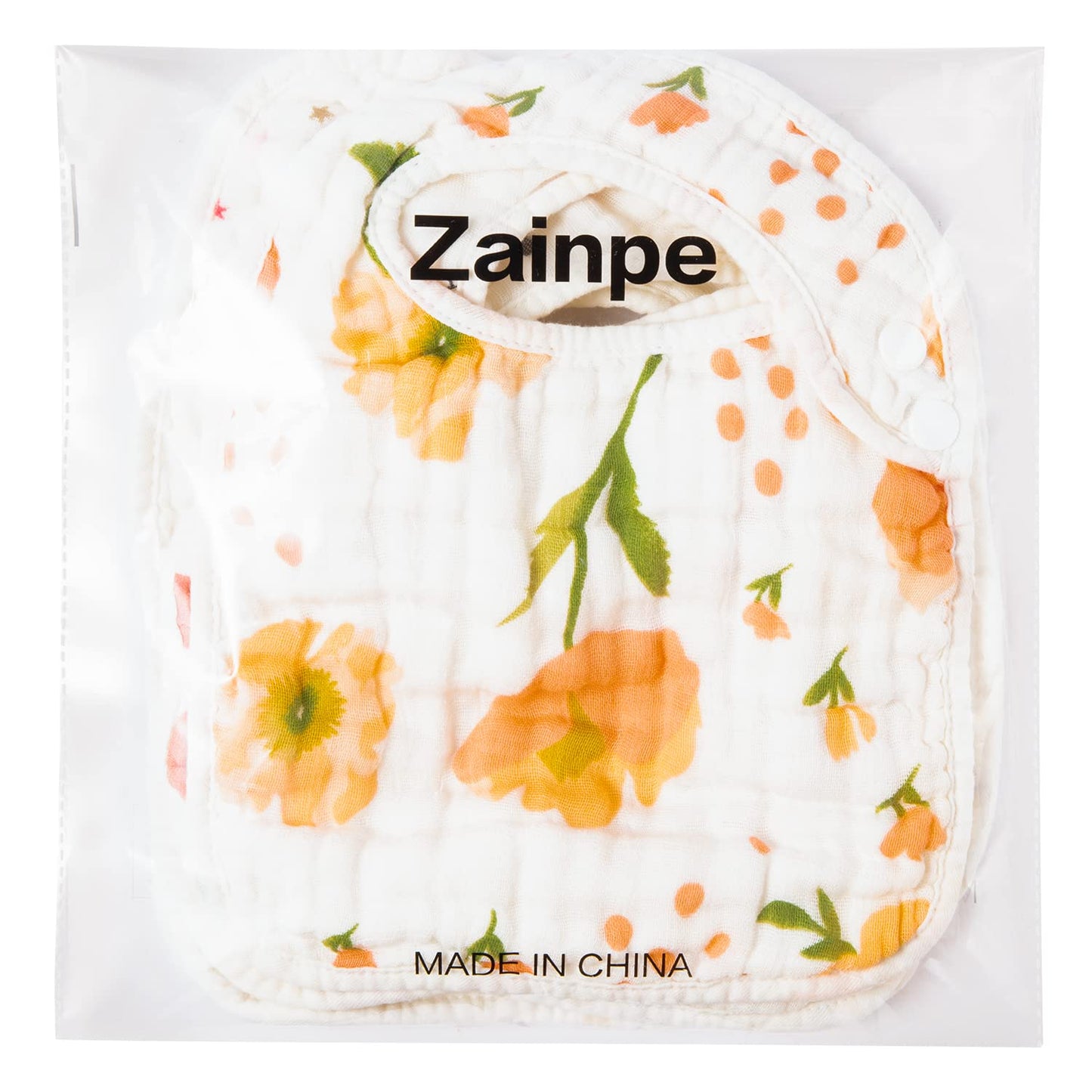 Assorted designs of Zainpe 6pcs snap muslin cotton bibs
