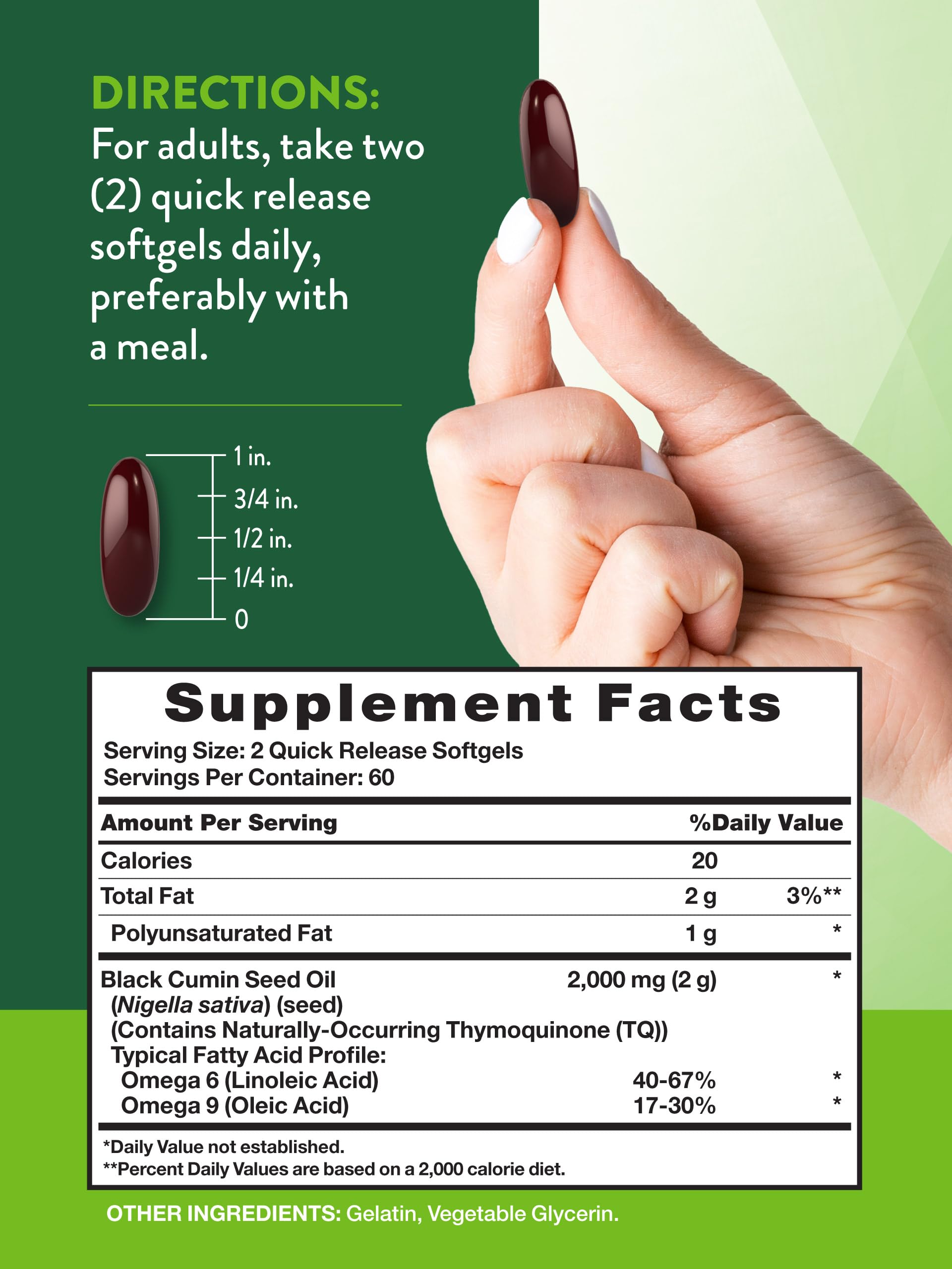Nature's Truth cold pressed black cumin seed oil supplement label details