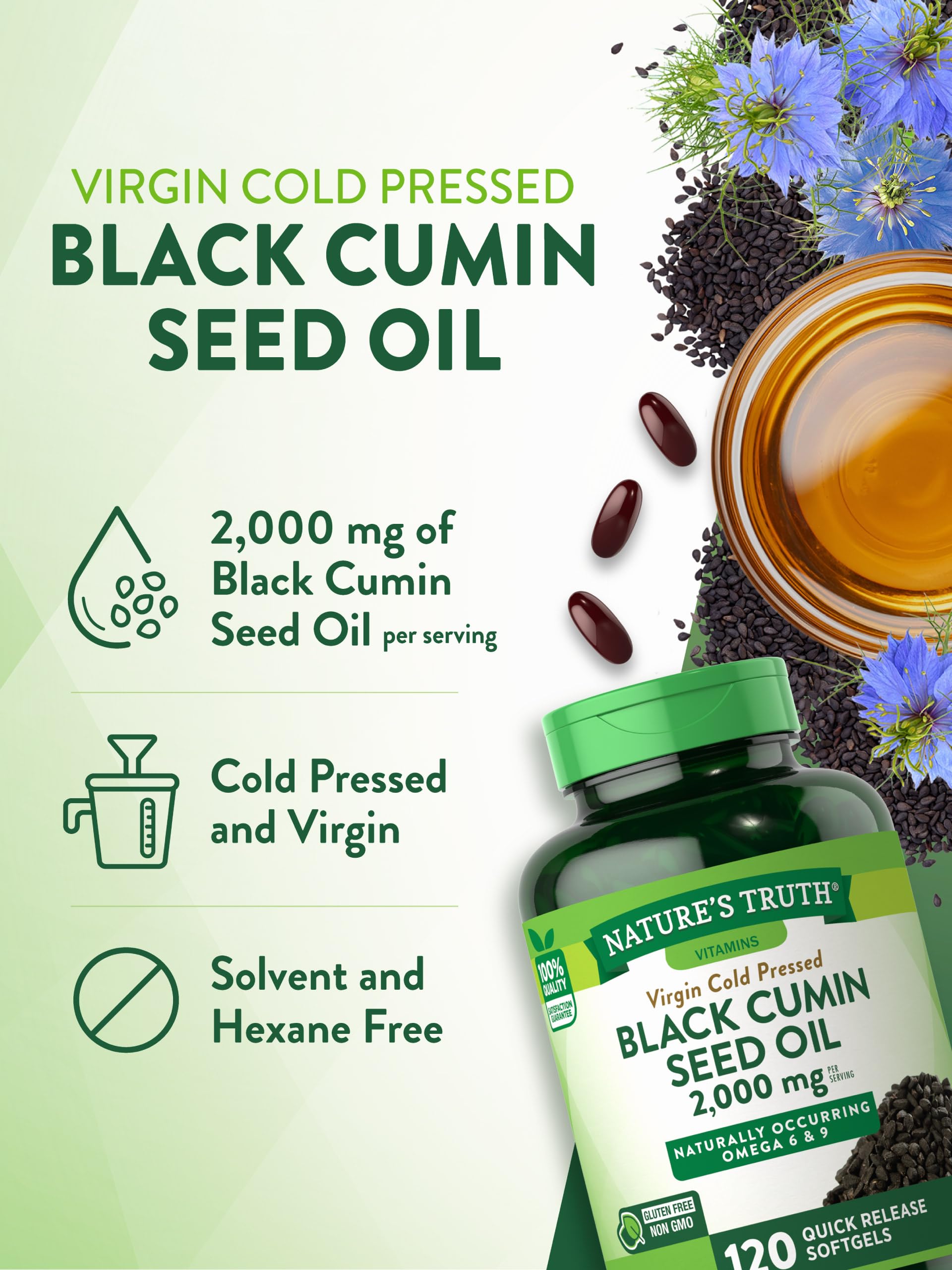 Premium black cumin seed oil quick release softgels by Nature's Truth