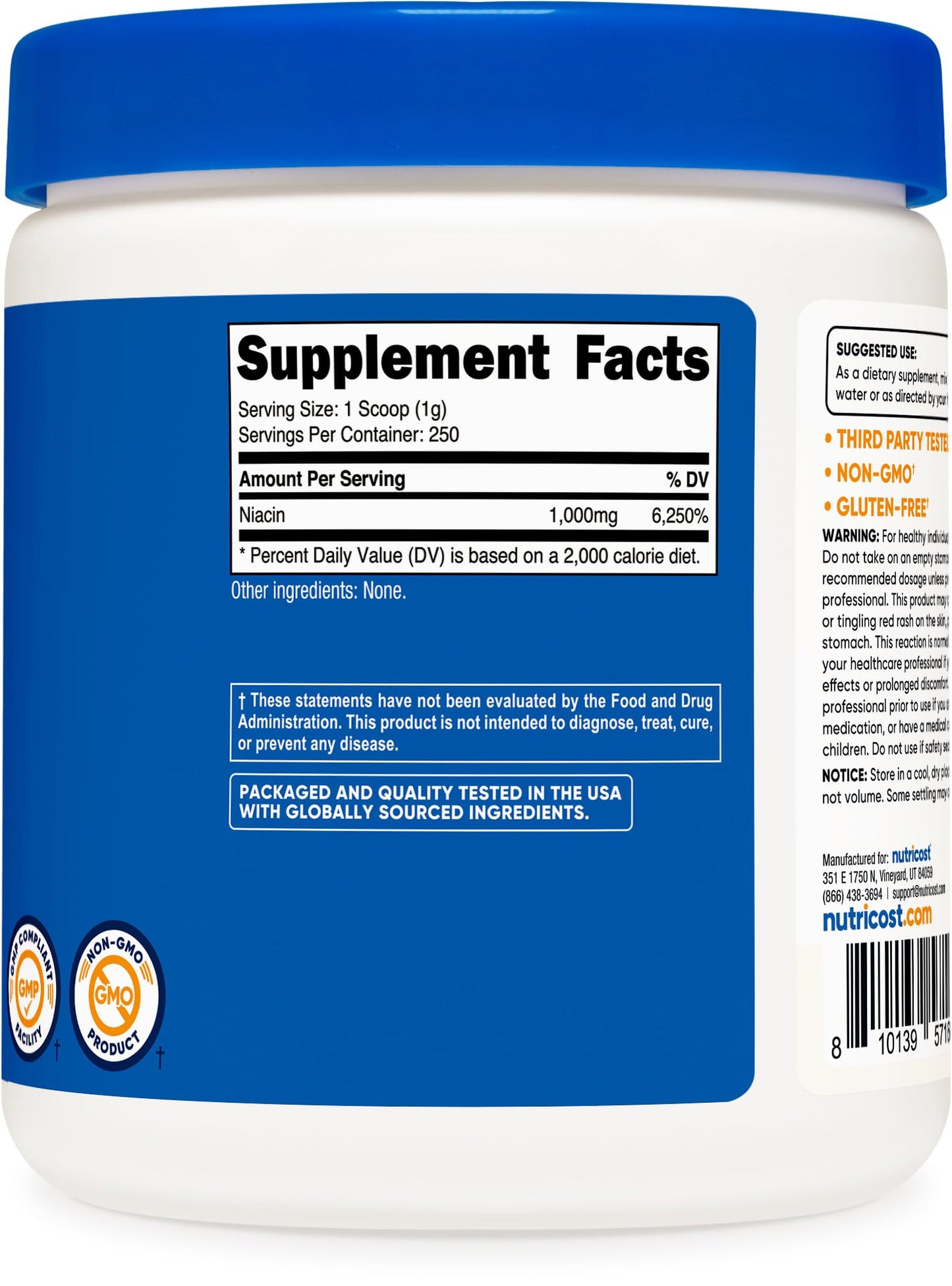 Nutricost niacin nicotinic acid powder texture and container seal check