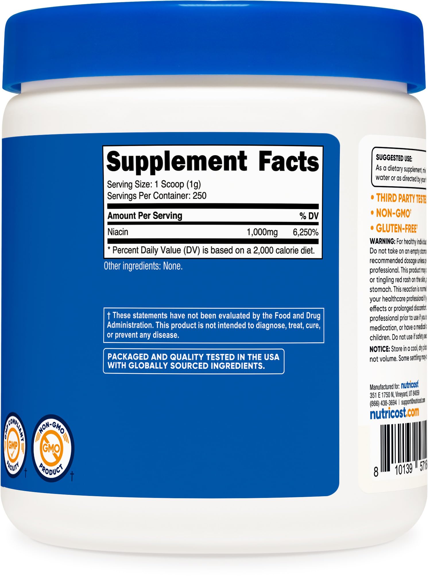 Nutricost niacin nicotinic acid powder texture and container seal check