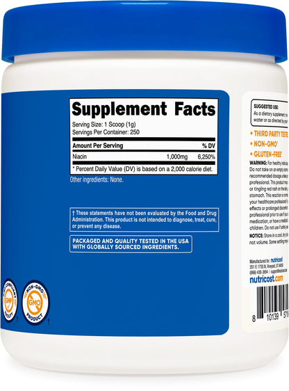 Nutricost niacin nicotinic acid powder texture and container seal check