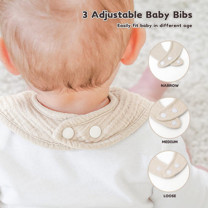 Baby wearing a square muslin bandana drool bib