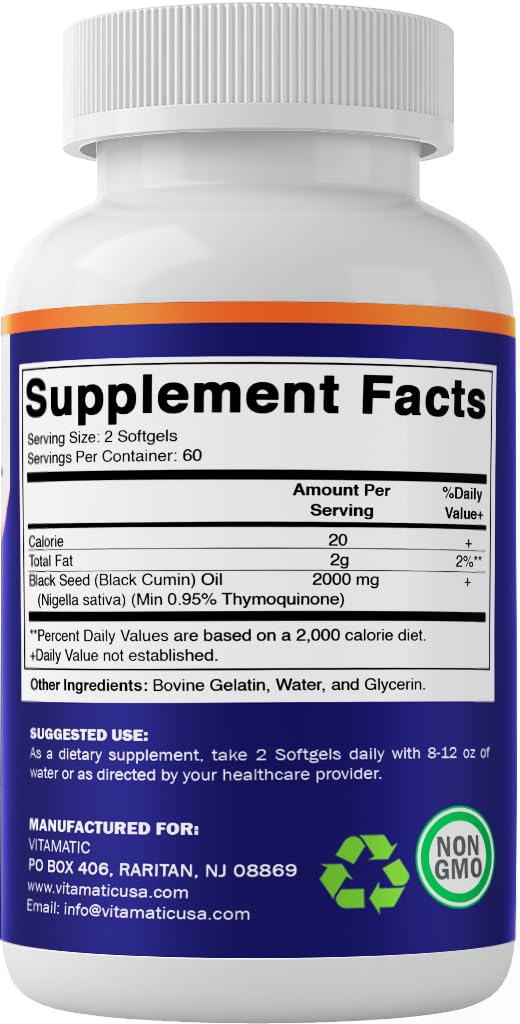 Full view of Vitamatic 120 count softgels bottle ready for daily use
